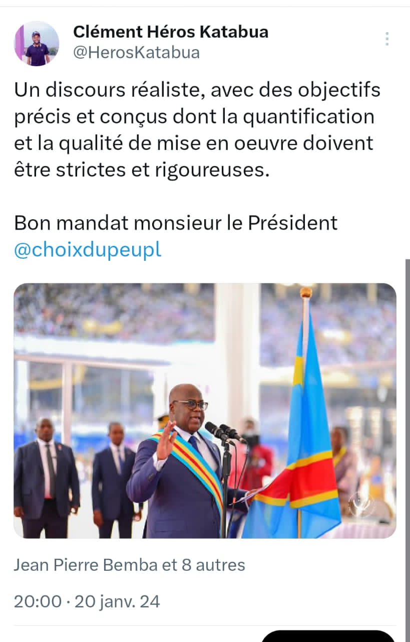 Discours d’investiture :Félix tshisekedi promet de corriger les erreurs du passé .