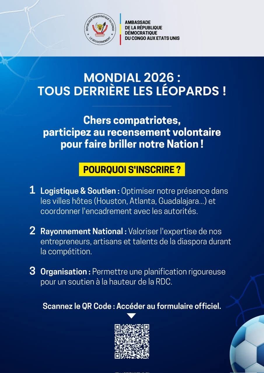 Mondial 2026 : l’Ambassade de la RDC aux États-Unis mobilise la diaspora derrière les Léopards
